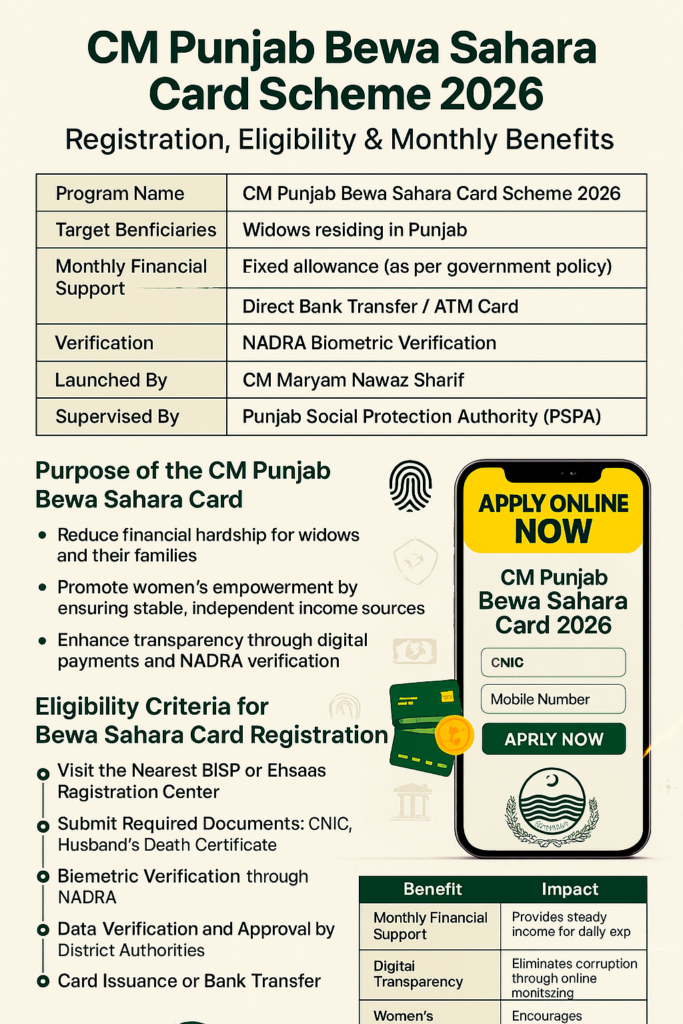 CM Punjab Bewa Sahara Card Scheme 2026 
